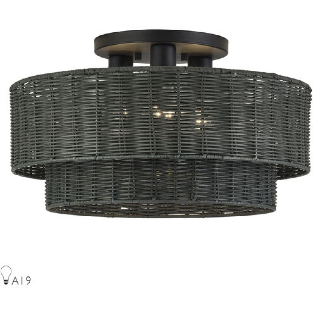 3 Light Black Large Semi-Flush