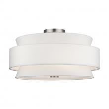 Livex Lighting 60028-91 - 5 Light Brushed Nickel Large Semi-Flush with Hand Crafted Off-White Fabric Hardback Shades