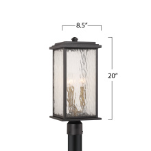 Artcraft AC9273BK - Estate 3 Light Outdoor Post Light, Black, Brass with Rain Glassware