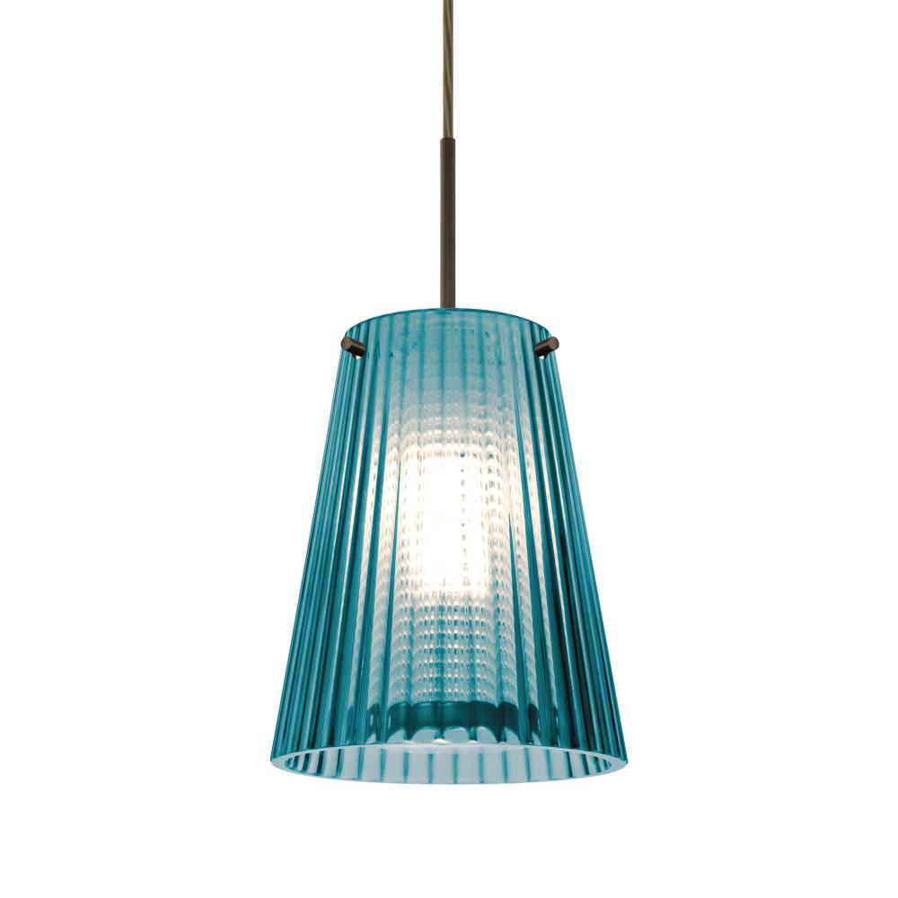 Besa Dion Pendant, Blue Shade, Bronze Finish, 1x60W MAX E26 Base