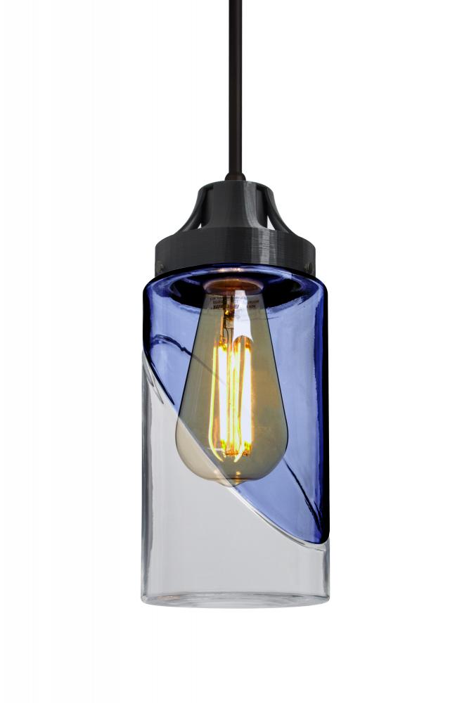 Besa, Blink Cord Pendant, Trans. Blue/Clear, Black Finish, 1x4W LED Filament