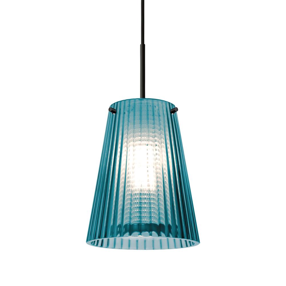 Besa Dion Pendant, Blue Shade, Black Finish, 1x60W MAX E26 Base