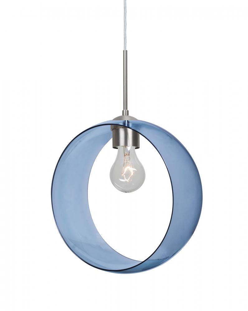 Besa, Plato Cord Pendant, Blue, Satin Nickel Finish, 1x60W Medium Base