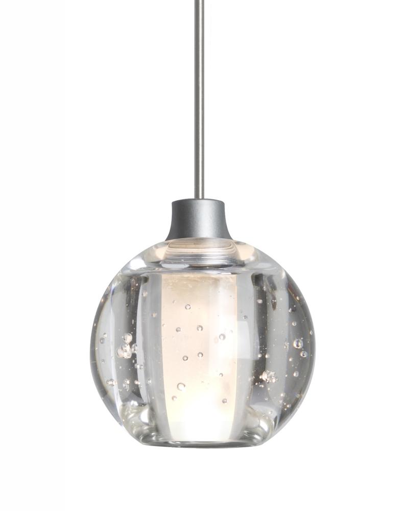 Besa, Boca 5 Cord Pendant, Clear Bubble, Satin Nickel Finish, 1x35W Halogen