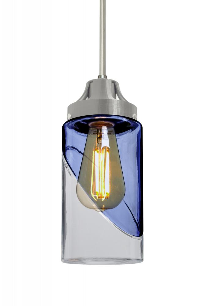 Besa, Blink Cord Pendant For Multiport Canopy, Trans. Blue/Clear, Satin Nickel Finish