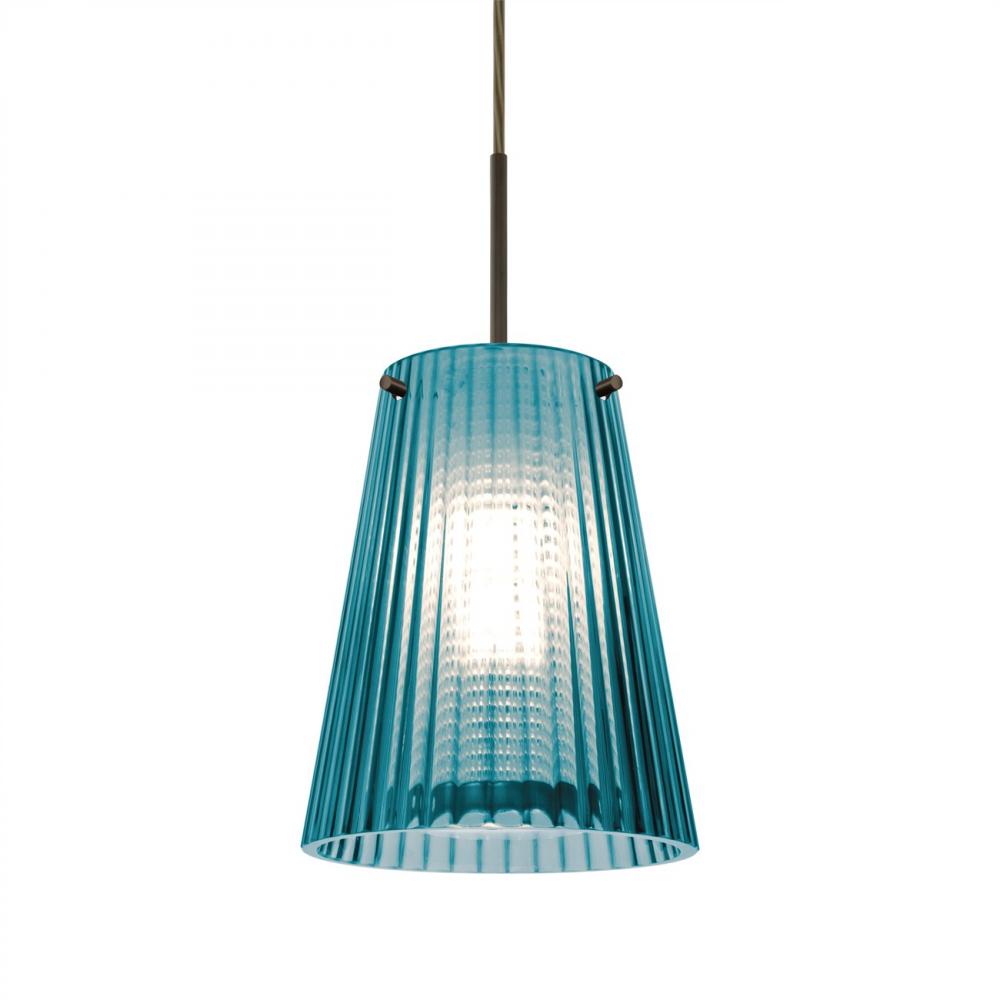 Besa Dion Pendant for Multiport Canopy, Blue Shade, Bronze Finish, 1x60W MAX E26 Base