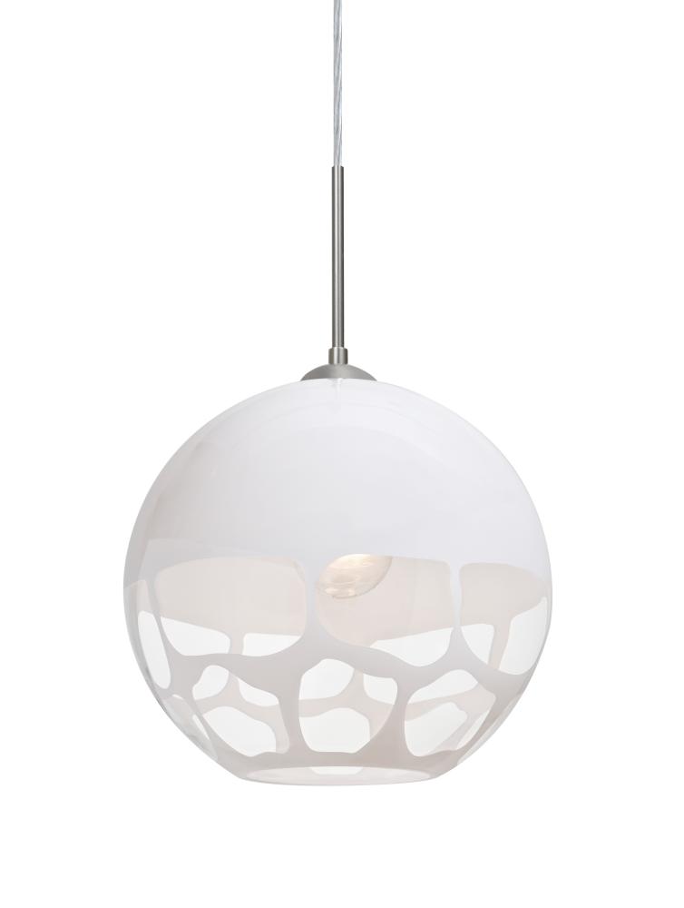 Besa, Rocky Cord Pendant For Multiport Canopies, White, Satin Nickel Finish, 1x9W LED