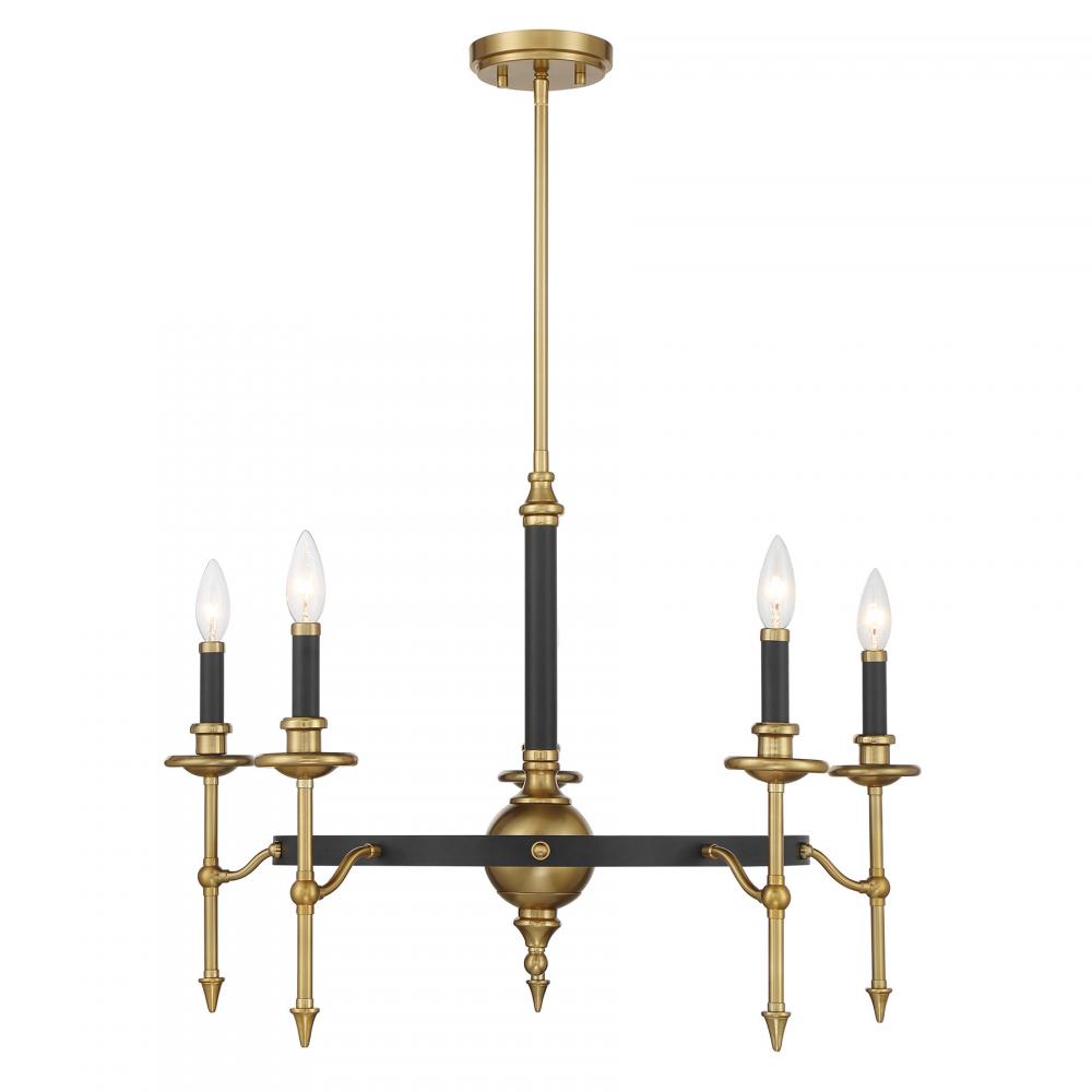 Consulate 5-Light Chandelier in Matte Black and Warm Brass