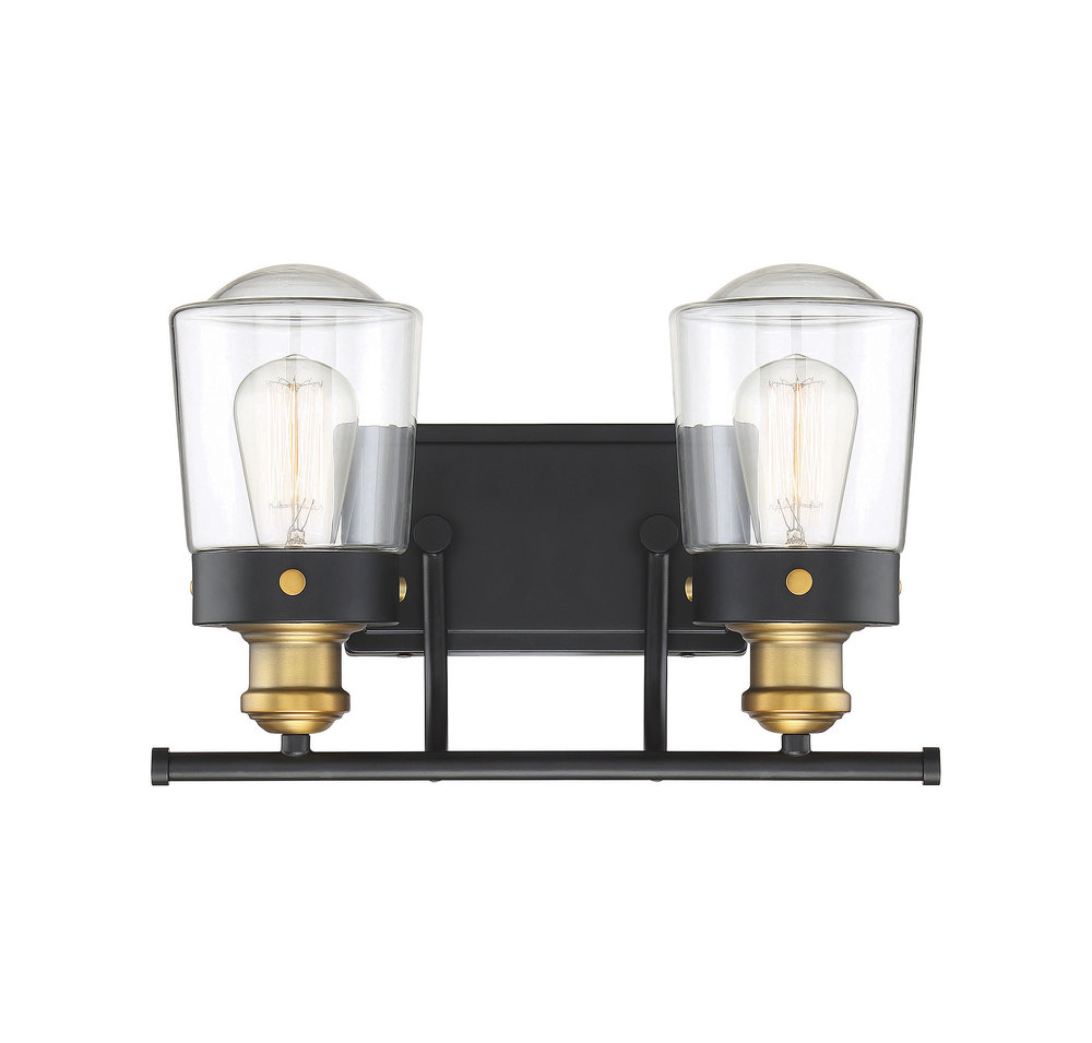 Macauley 2-Light Bathroom Vanity Light in Vintage Black with Warm Brass