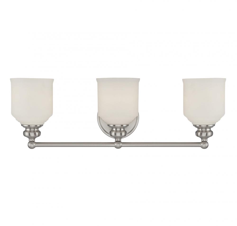 Melrose 3-Light Bathroom Vanity Light in Satin Nickel