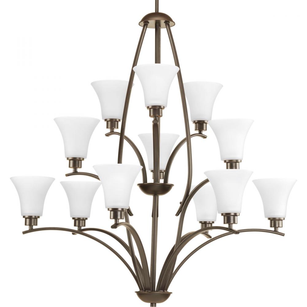 Joy Collection Twelve-Light Antique Bronze Etched White Glass Traditional Chandelier Light