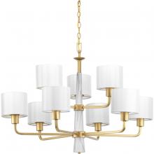 Progress P400099-078 - Palacio Collection Nine-Light Vintage Gold White Silk Fabric Shade Luxe Chandelier Light