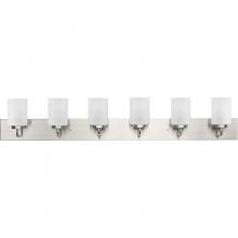 Progress P300421-009 - Merry Collection Six-Light Brushed Nickel and Etched Glass Transitional Style Bath Vanity Wall Light