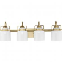 Progress P300441-163 - Fessler Collection Four-Light Vintage Brass Opal Glass Farmhouse Bath Light