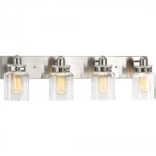 Progress P300048-009 - Calhoun Collection Four-Light Brushed Nickel Clear Glass Farmhouse Bath Vanity Light