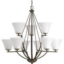 Progress P4625-20W - Bravo Collection Nine-Light Antique Bronze Etched Glass Modern Chandelier Light