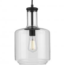 Progress P500230-031 - Latrobe Collection One-Light Matte Black Clear Glass Coastal Pendant Light