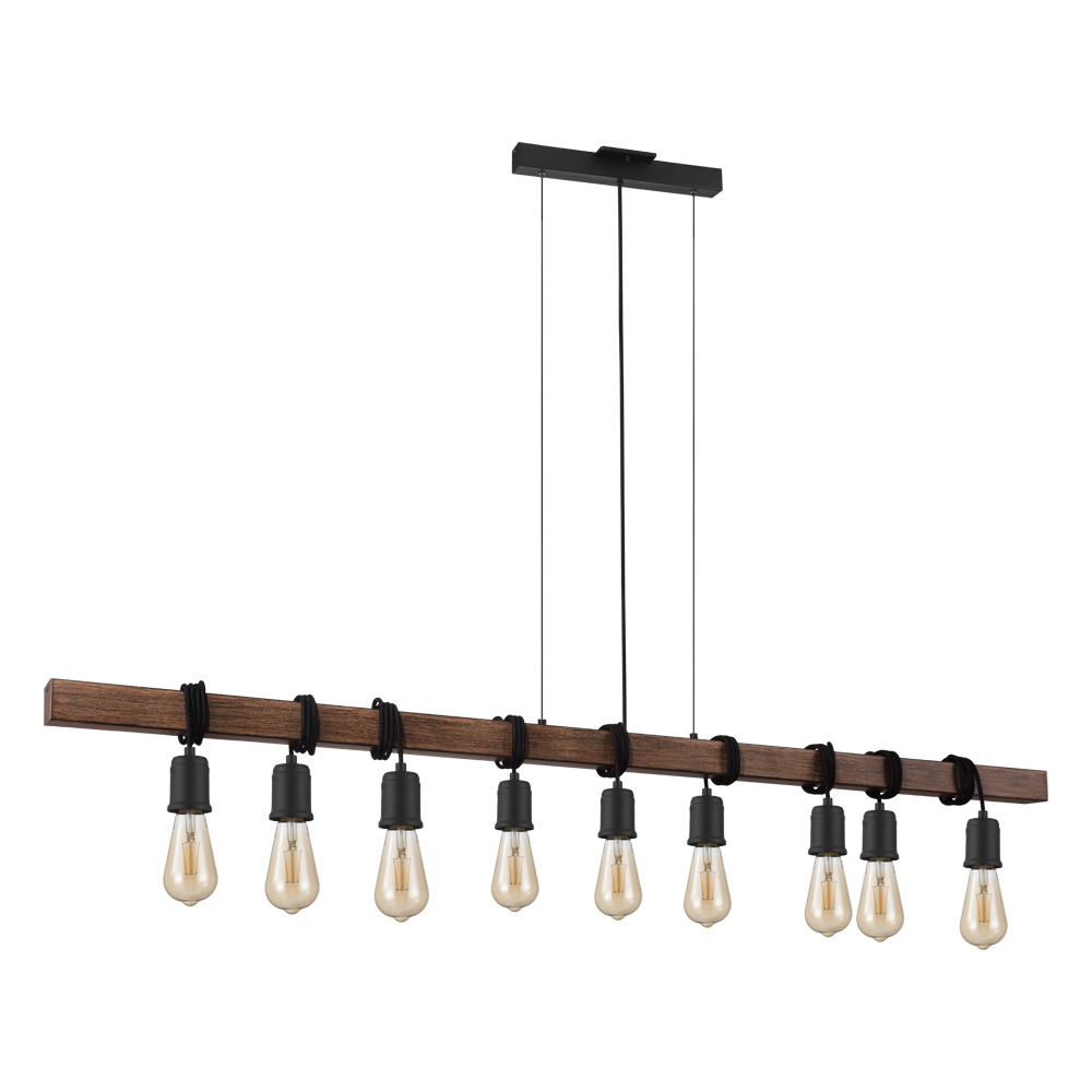 9 LT Open Bulb Linear Pendant w/ Black & Dark Brown Wood Finish