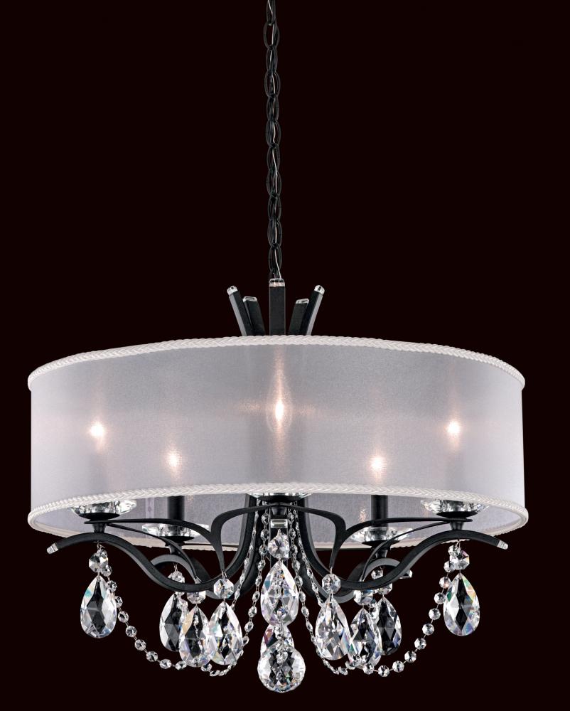 Vesca 5 Light 120V Chandelier in Black with Clear Radiance Crystal and white Shade