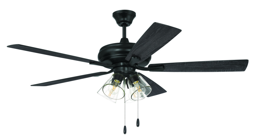 Eos 52" 5-Blade Clear 4 Light Ceiling Fan in Flat Black w/ Flat Black/Greywood Blades