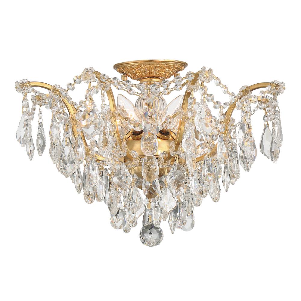 Filmore 5 Light Spectra Crystal Antique Gold Flush Mount