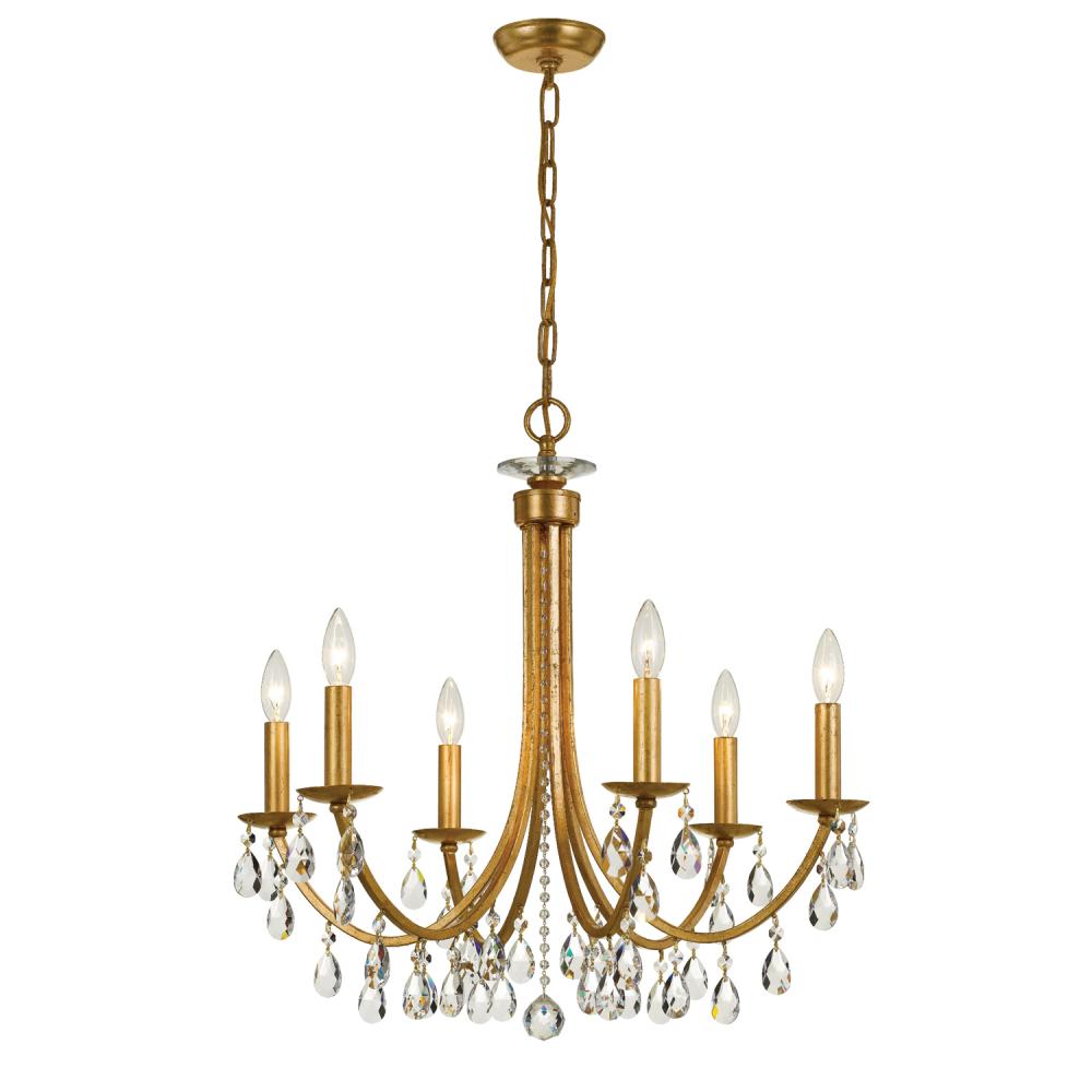 Bridgehampton 6 Light Spectra Crystal Antique Gold Chandelier