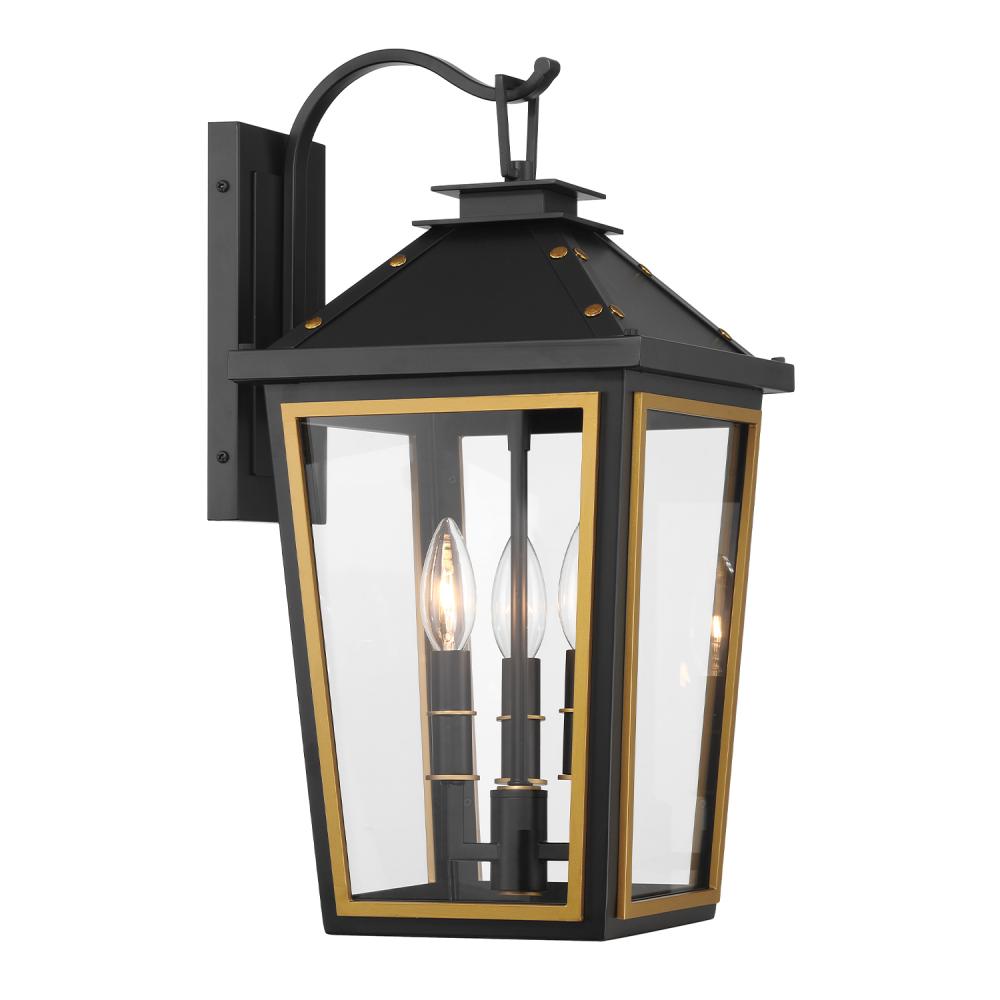 Hawkins 3 Light Matte Black + Textured Gold Outdoor Sconce