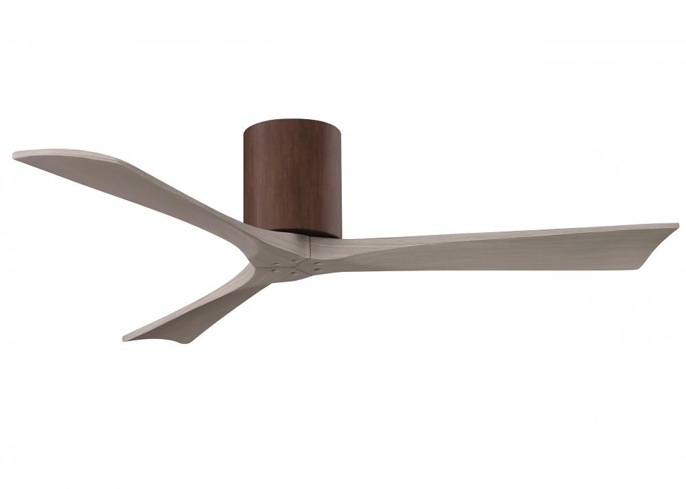 Irene-3H three-blade flush mount paddle fan in Walnut finish with 52” Gray Ash tone blades. 