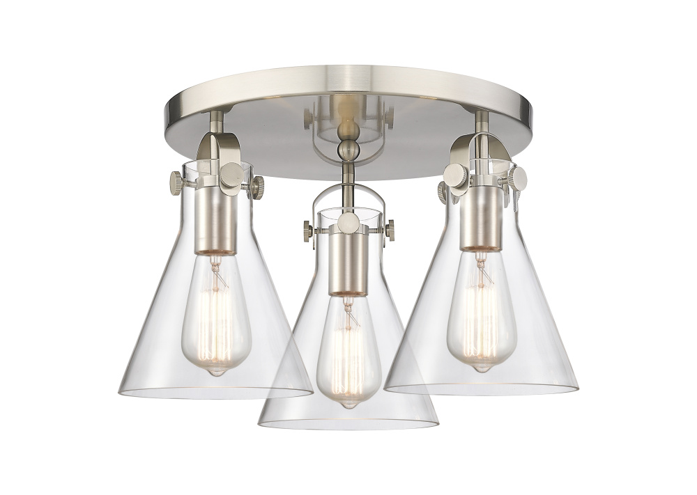 Newton Cone - 3 Light - 18 inch - Satin Nickel - Semi-Flush Mount