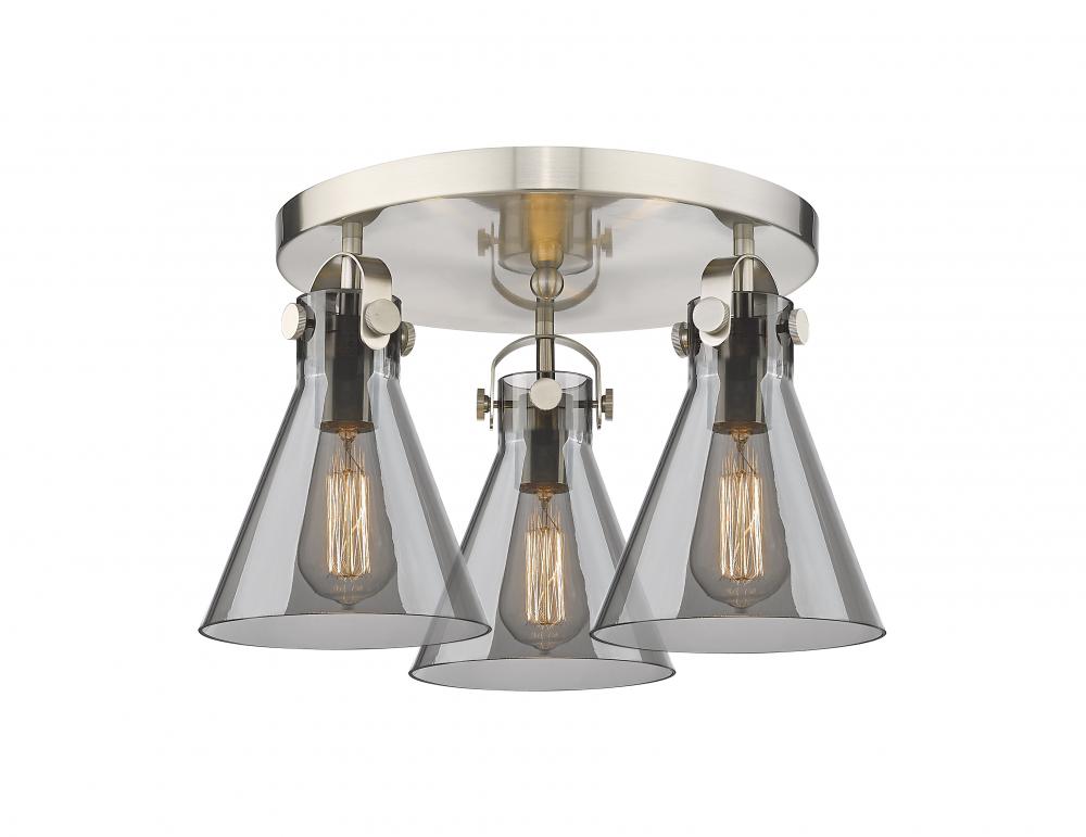Newton Cone - 3 Light - 18 inch - Satin Nickel - Semi-Flush Mount