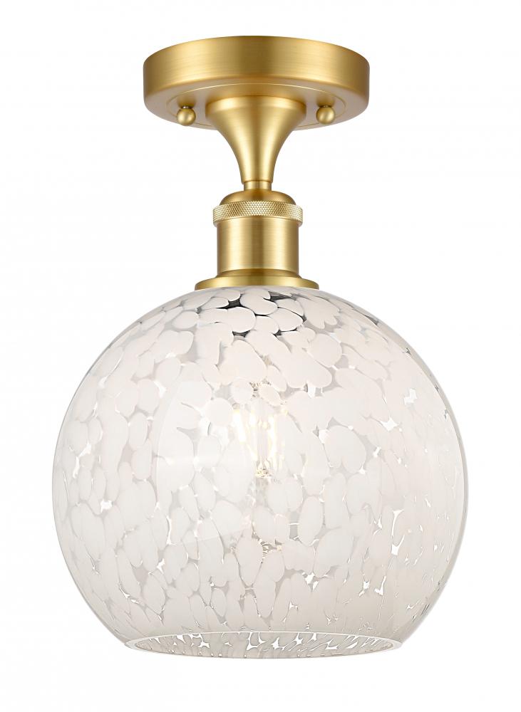 White Mouchette - 1 Light - 8 inch - Satin Gold - Semi-Flush Mount