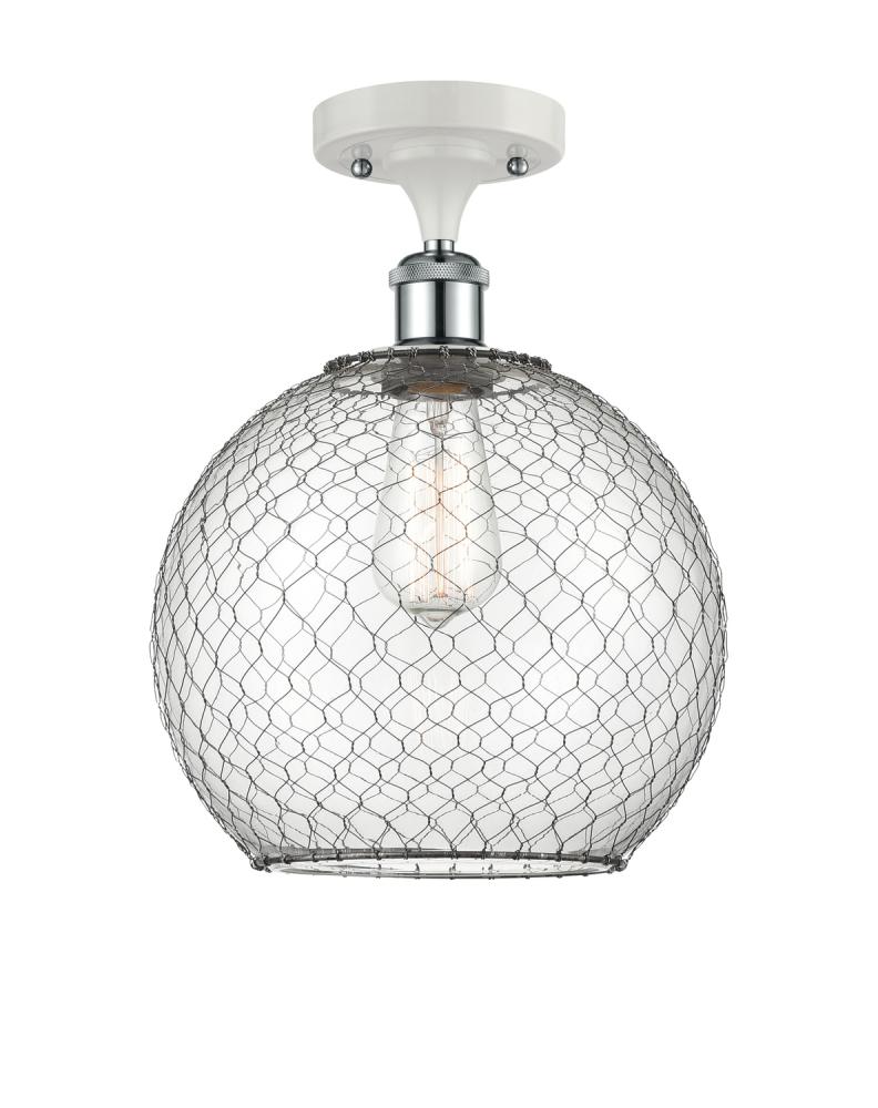 Farmhouse Chicken Wire - 1 Light - 10 inch - White Polished Chrome - Semi-Flush Mount