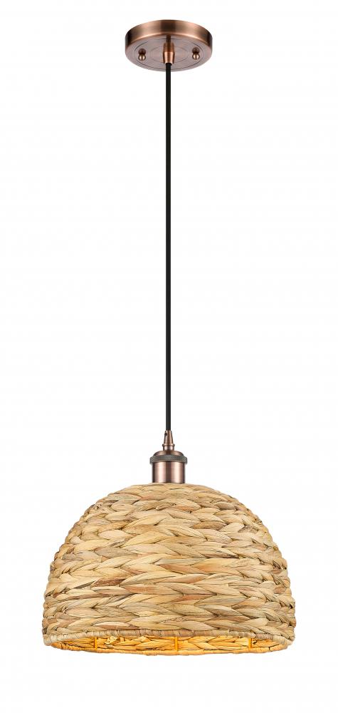 Woven Rattan - 1 Light - 12 inch - Antique Copper - Mini Pendant