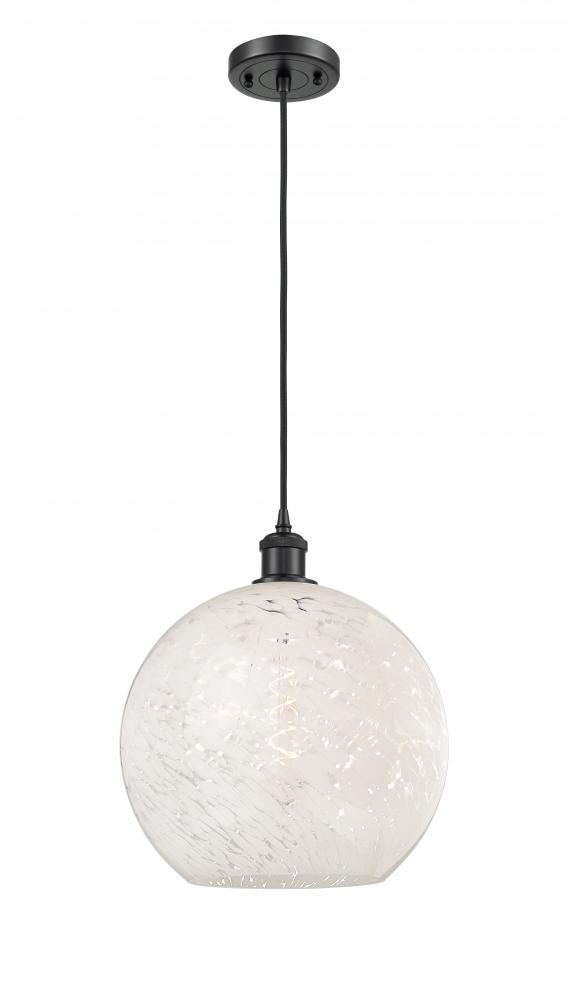 White Mouchette - 1 Light - 12 inch - Matte Black - Cord Hung - Mini Pendant