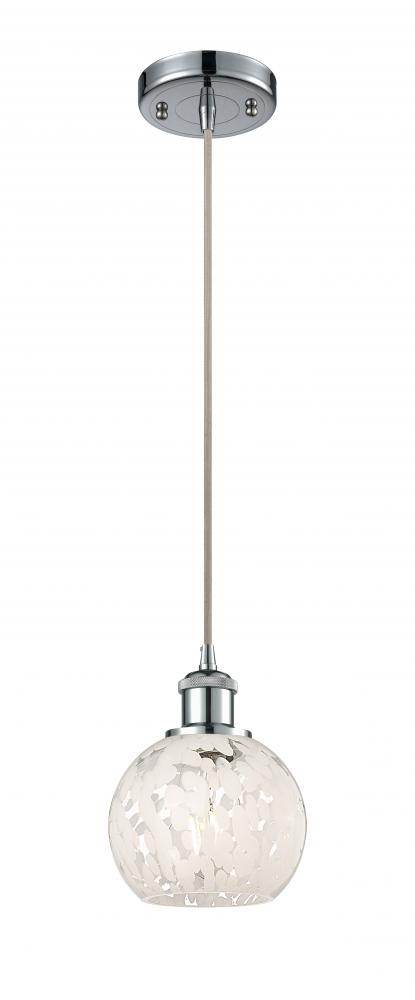 White Mouchette - 1 Light - 6 inch - Polished Chrome - Cord Hung - Mini Pendant