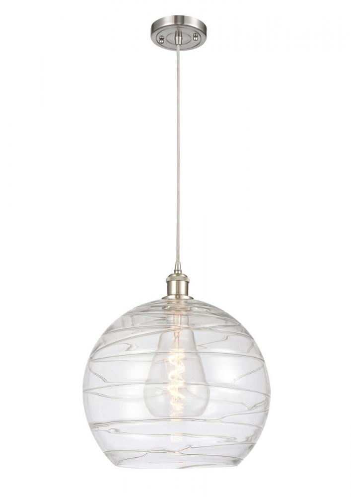 Athens Deco Swirl - 1 Light - 14 inch - Brushed Satin Nickel - Cord hung - Pendant