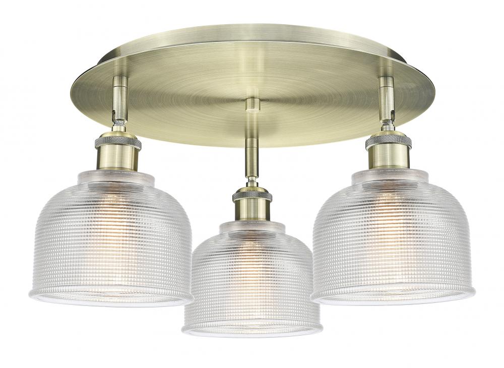 Dayton - 3 Light - 17 inch - Antique Brass - Flush Mount