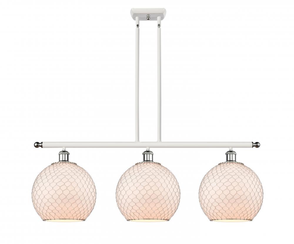 Farmhouse Chicken Wire - 3 Light - 37 inch - White Polished Chrome - Stem hung - Island Light