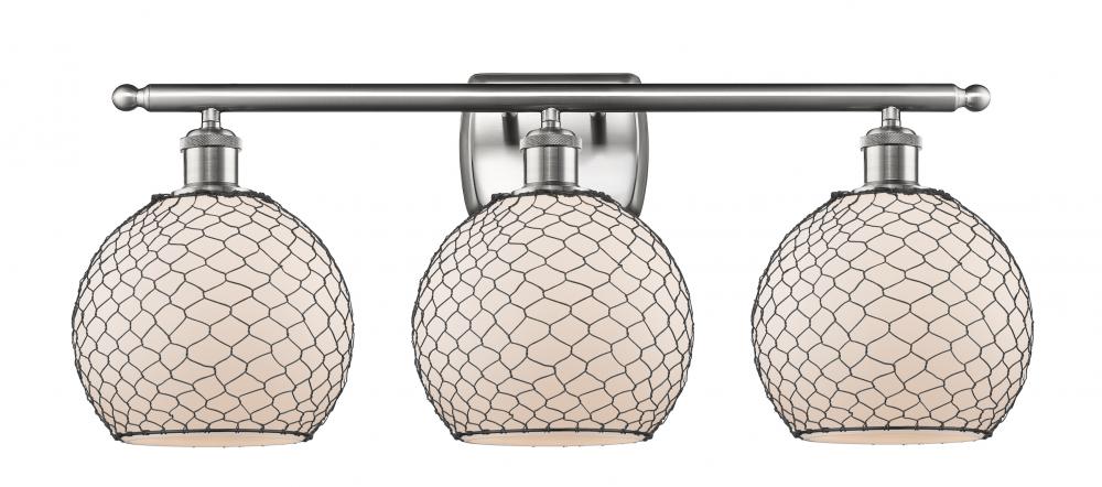 Farmhouse Chicken Wire - 3 Light - 28 inch - Brushed Satin Nickel - Bath Vanity Light