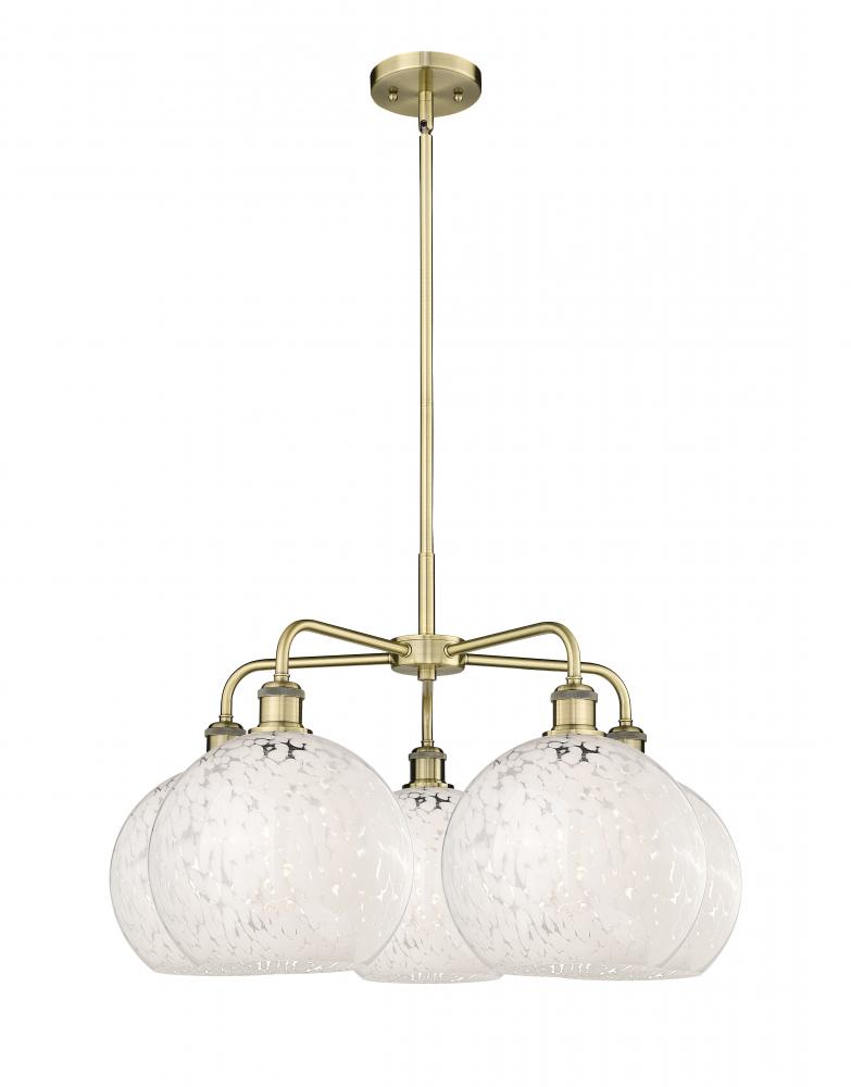 White Mouchette - 5 Light - 28 inch - Antique Brass - Chandelier