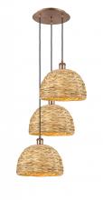 Innovations Lighting 113B-3P-AC-RBD-12-NAT - Woven Rattan - 3 Light - 19 inch - Antique Copper - Cord hung - Multi Pendant