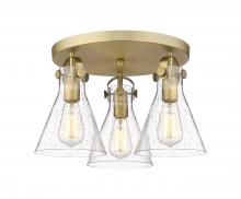 Innovations Lighting 410-3F-BB-G411-7SDY - Newton Cone - 3 Light - 18 inch - Brushed Brass - Semi-Flush Mount