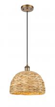 Innovations Lighting 516-1P-BB-RBD-12-NAT - Woven Rattan - 1 Light - 12 inch - Brushed Brass - Mini Pendant