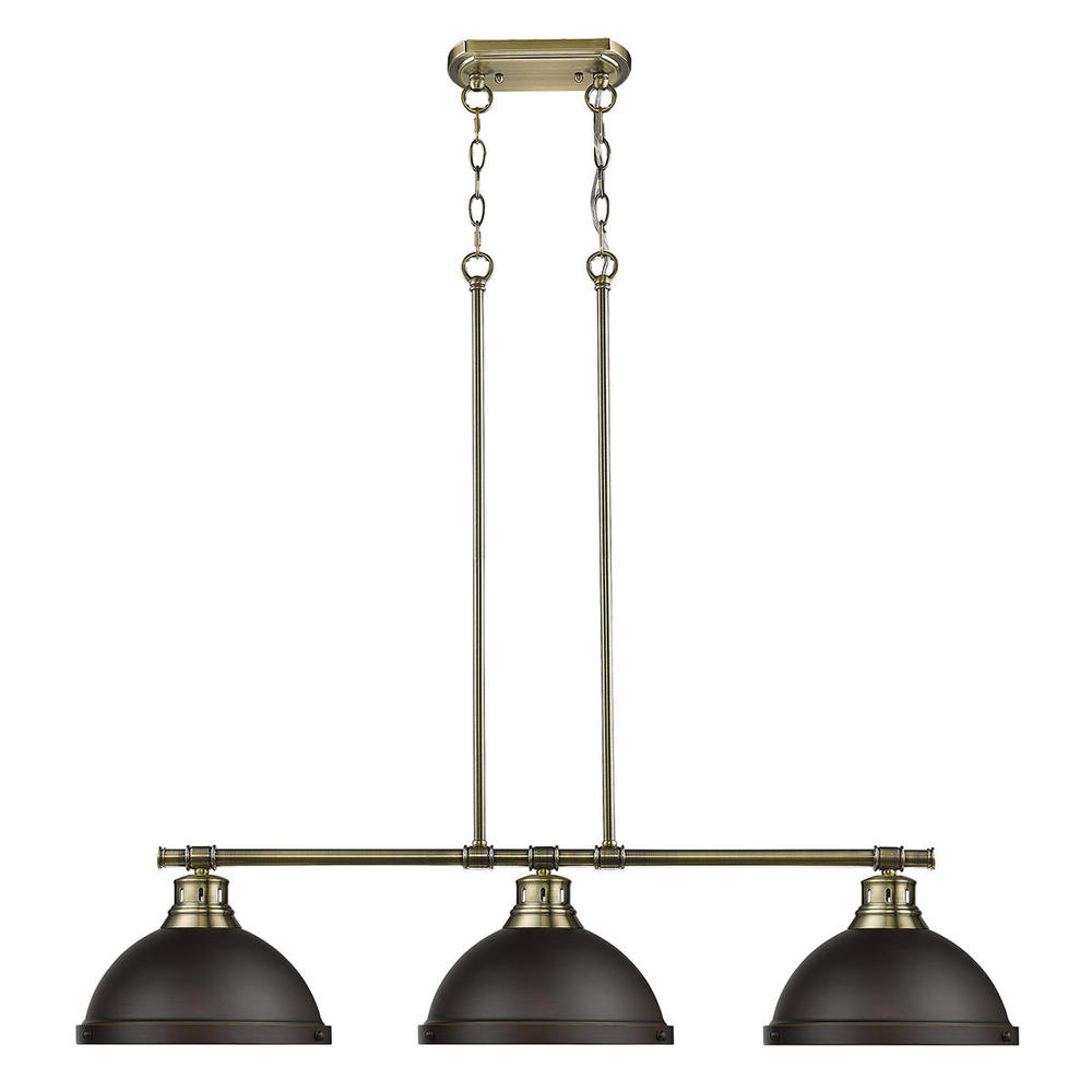 Duncan 3-Light Linear Pendant in Aged Brass with Rubbed Bronze