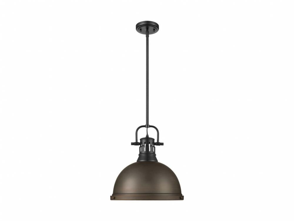 Duncan 1-Light Pendant with Rod in Matte Black with Rubbed Bronze