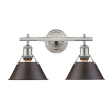 Golden 3306-BA2 PW-RBZ - Orwell 2-Light Vanity Light in Pewter with Rubbed Bronze