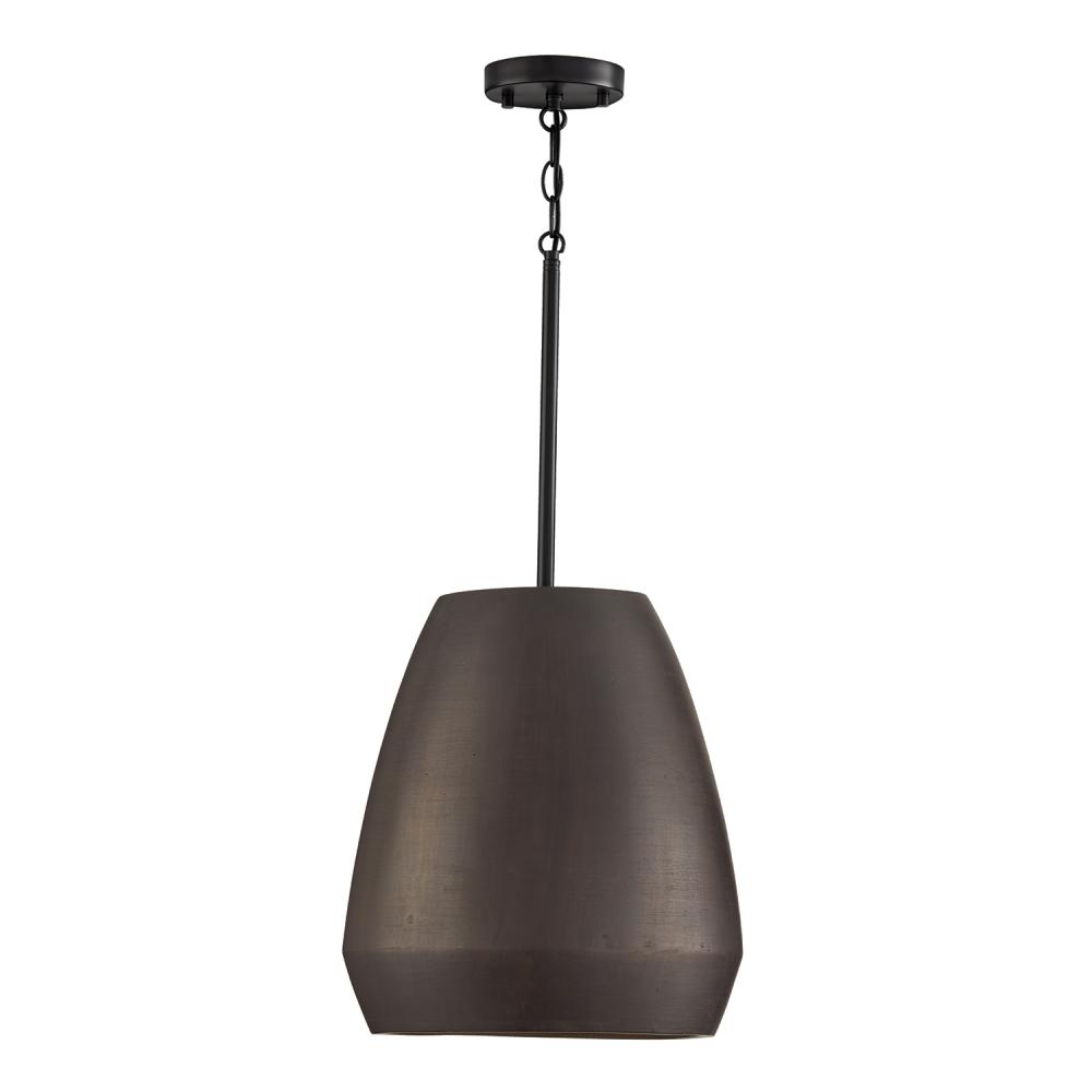 1-Light Handcrafted Terracotta Pendant in Umber and Matte Black