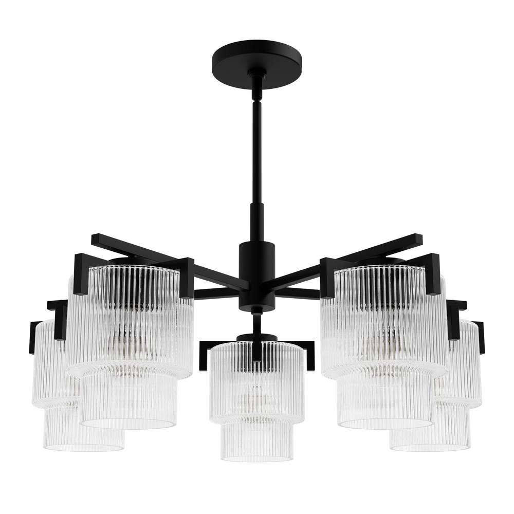 Hunter Ontario Matte Black with Clear Glass 5 Light Chandelier Ceiling Light Fixture