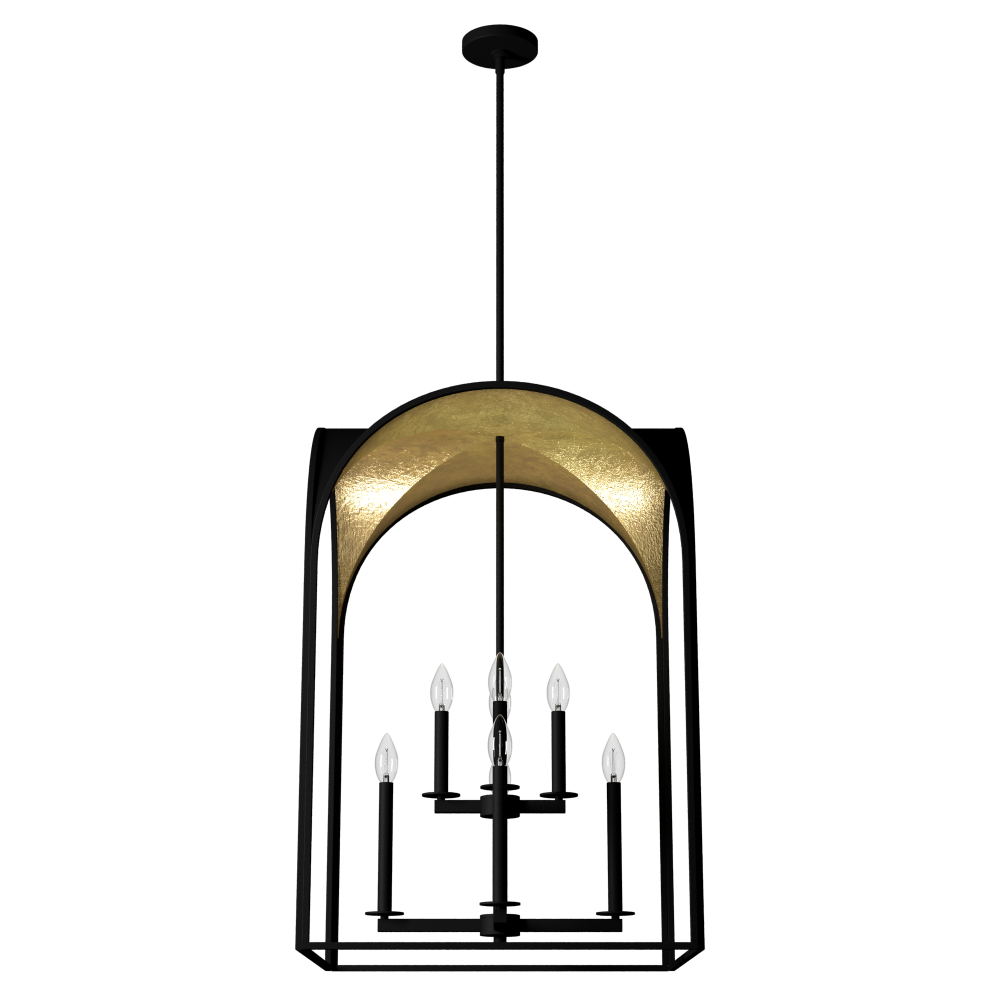 Hunter Dukestown Natural Black Iron and Gold Leaf 8 Light Extra Large Pendant Ceiling Light Fixture