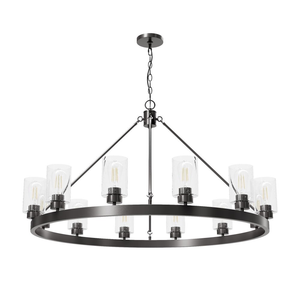 Hunter Hartland Noble Bronze with Seeded Glass 12 Light Chandelier Ceiling Light Fixture